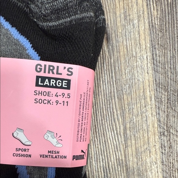 6 pairs Puma girls Athletic Socks - Black with Green and Blue Stripes - Picture 6 of 6
